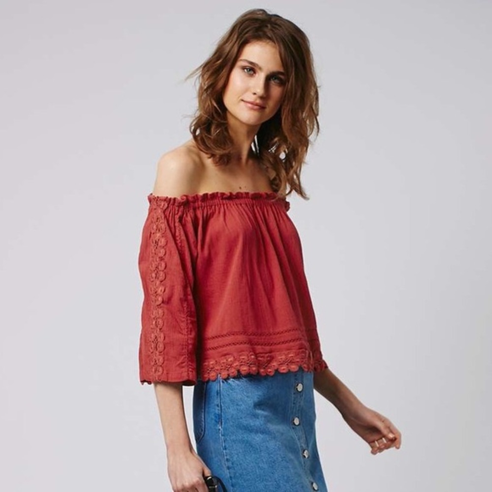 Topshop Rust Off Shoulder Crop Top